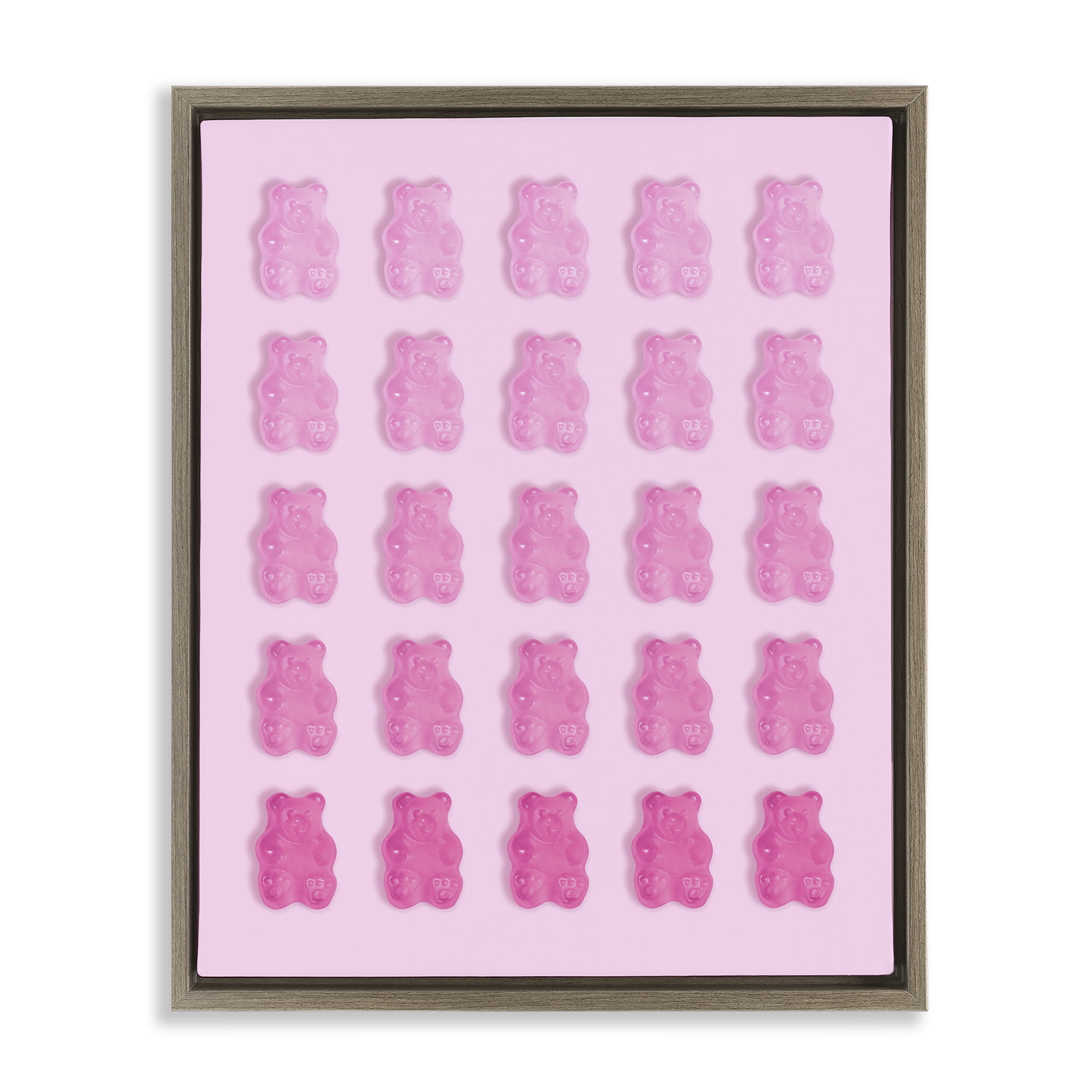 Stupell Industries Gradient Pastel Pink Bears Brown Framed Floater Canvas Wall Art, design by LISH Creative