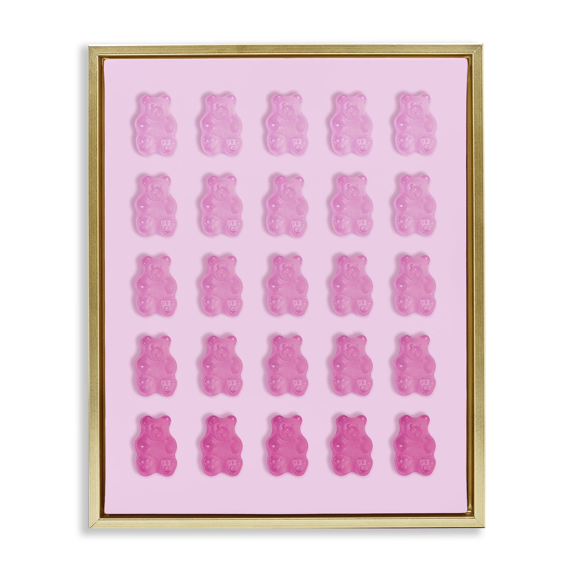 Stupell Industries Gradient Pastel Pink Bears Gold Framed Floater Canvas Wall Art, design by LISH Creative
