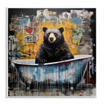 Stupell Industries Graffiti Bathing Bear Typography Painting Unframed Art Print Wall Art, 12 x 12