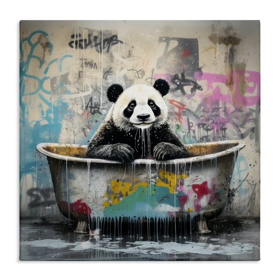 Stupell Industries Graffiti Bathing Panda Typography Painting Gallery Wrapped Canvas Art Print Wall Art, 17 x 17