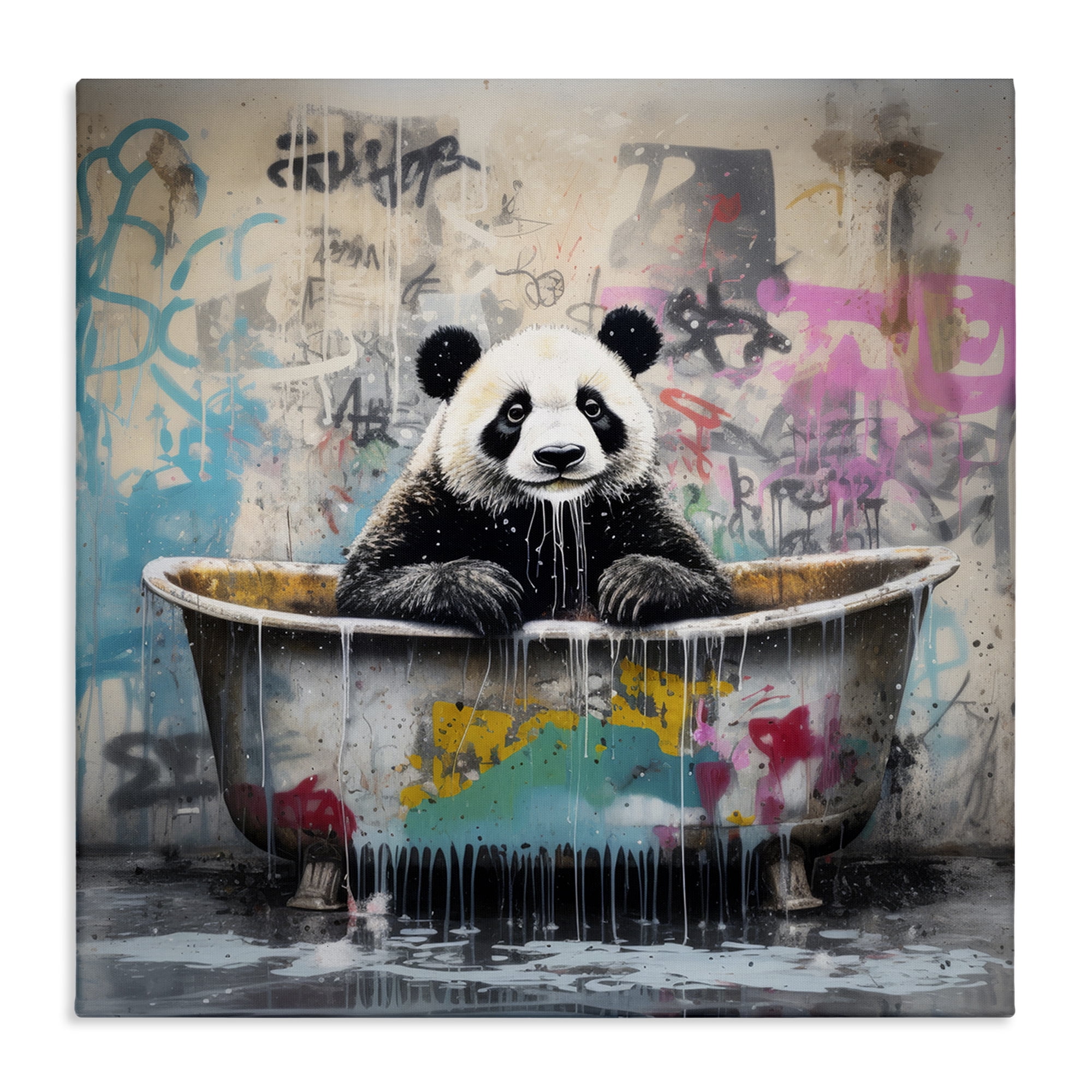 Stupell Industries Graffiti Bathing Panda Typography Painting Gallery Wrapped Canvas Art Print Wall Art, 24 x 24