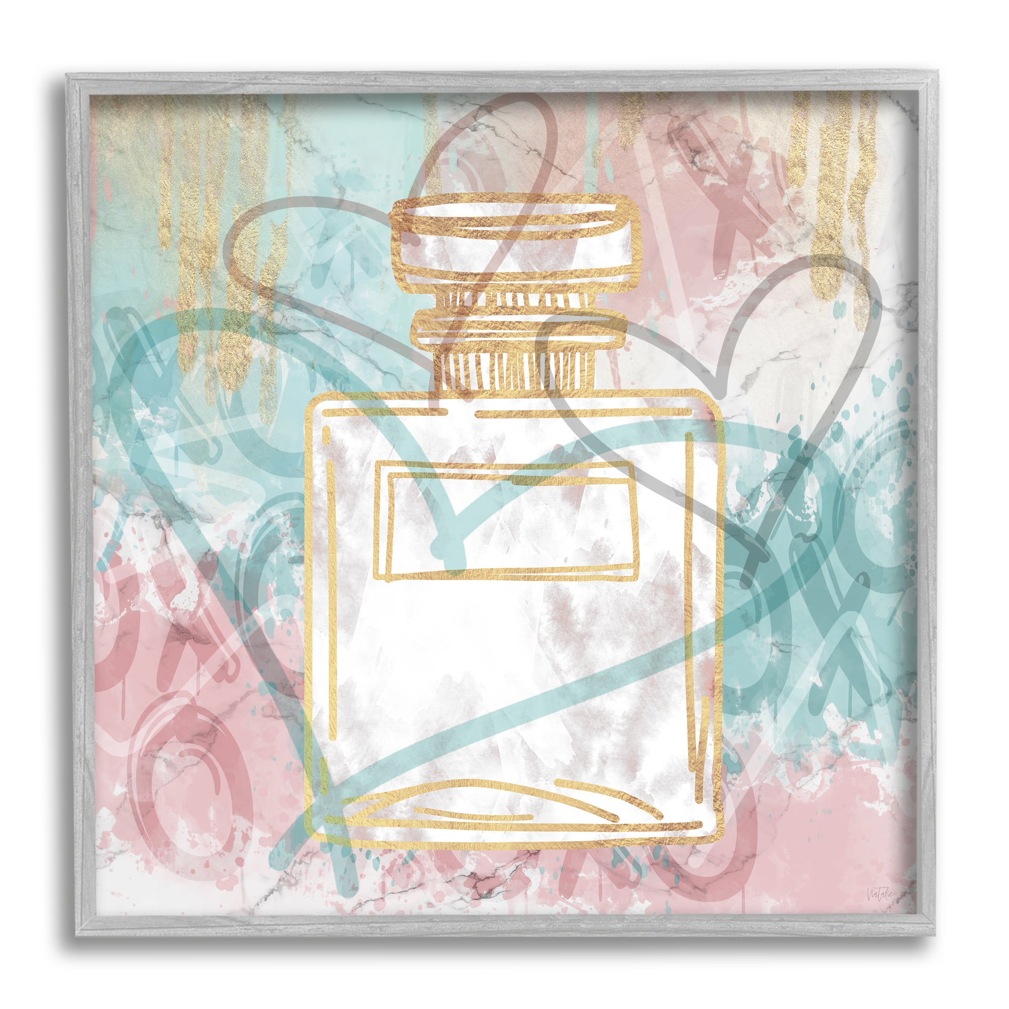 Gray Framed Abstract Graffiti Hearts Perfume Canvas Print