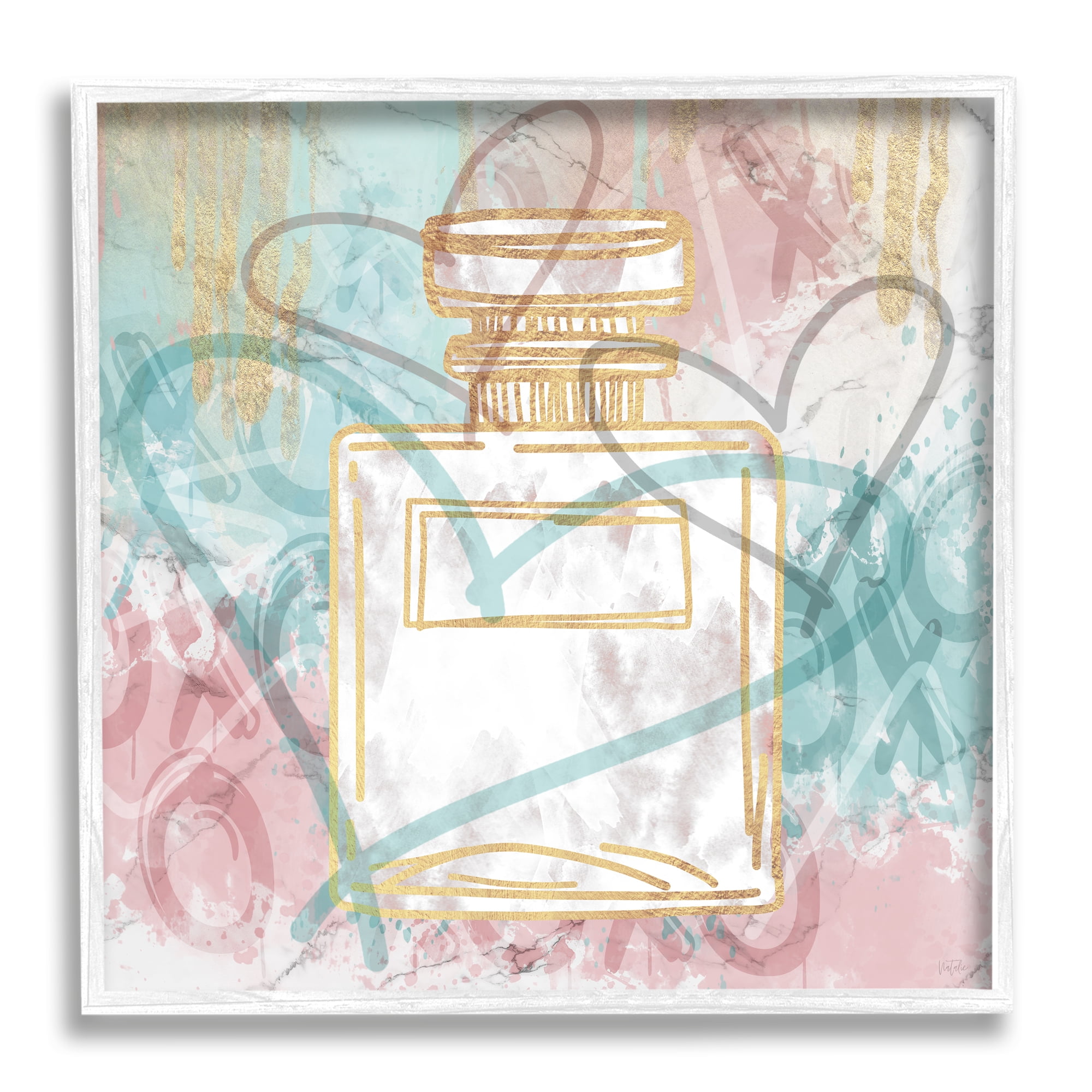 Stupell Industries Graffiti Hearts Perfume Abstract Painting White Framed Art Print Wall Art, 17 x 17