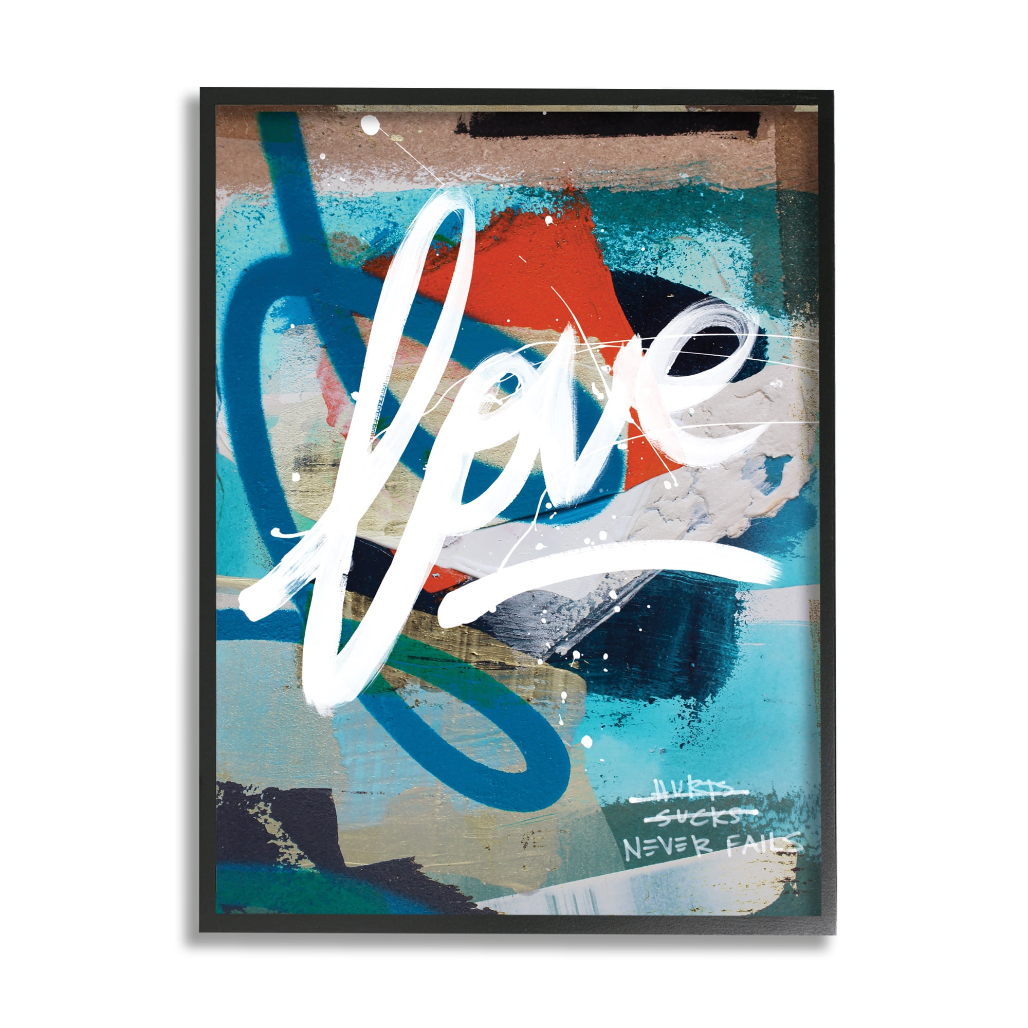 Stupell Industries Graffiti Love Text Modern Urban Blue Pattern Abstract Painting Black Framed Art Print Wall Art, 11 x 14