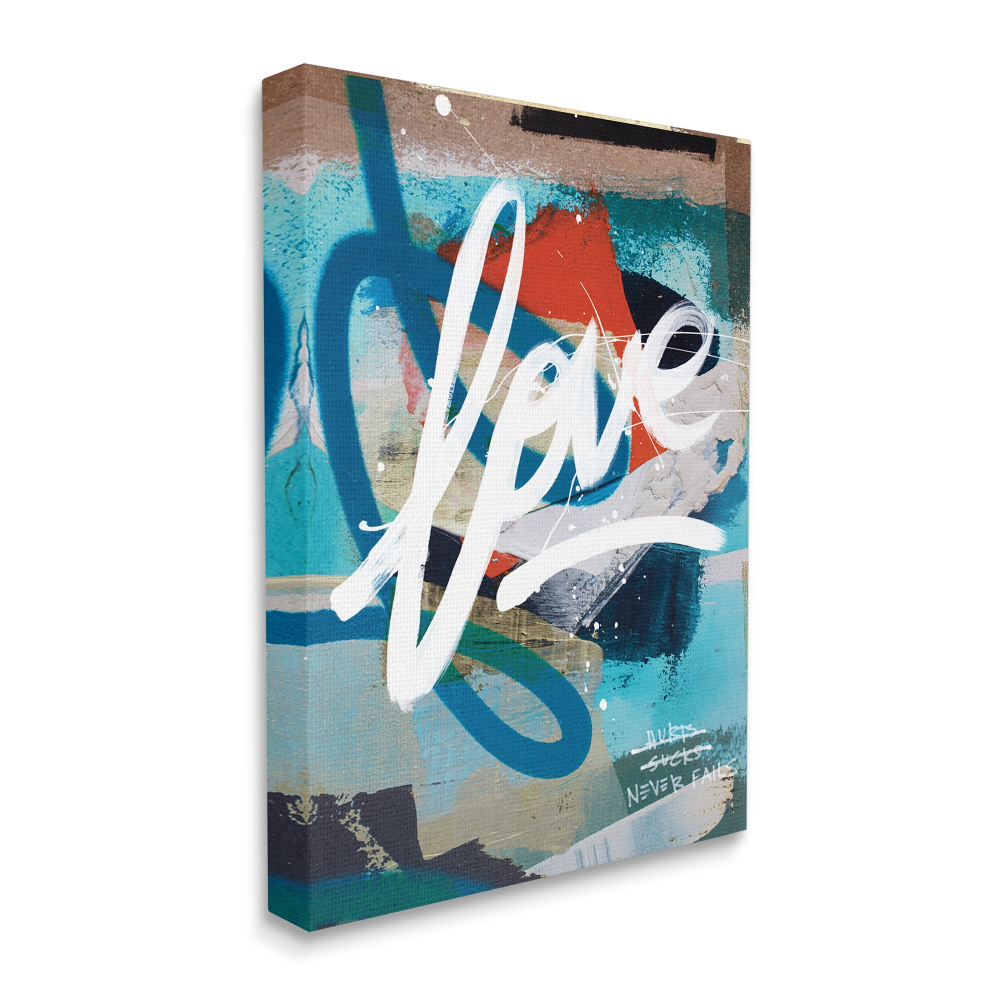 Stupell Industries Graffiti Love Text Modern Urban Blue Pattern Abstract Painting Gallery Wrapped Canvas Art Print Wall Art, 16 x 20