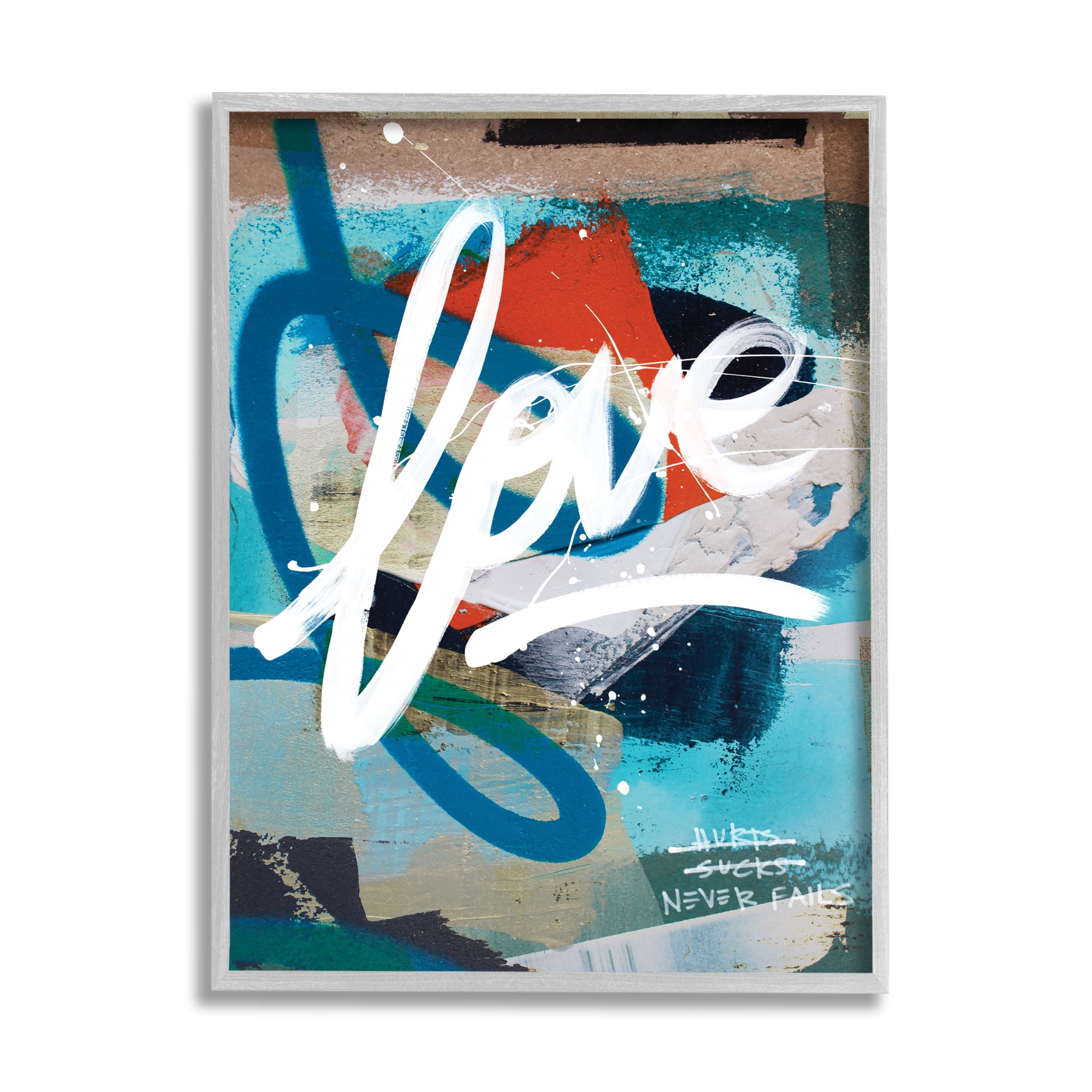 Stupell Industries Graffiti Love Text Modern Urban Blue Pattern Abstract Painting Gray Framed Art Print Wall Art, 11 x 14