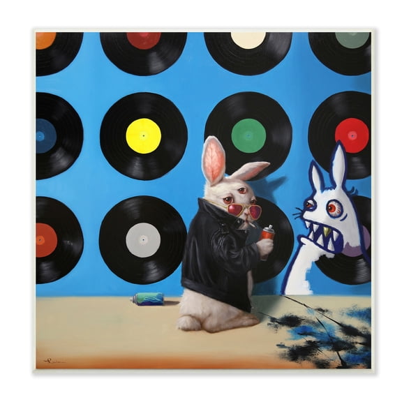 Stupell Industries Graffiti Rabbit Third Eye Music Record Pattern Wood Wall Art, 12 x 12, Design by Lucia Heffernan