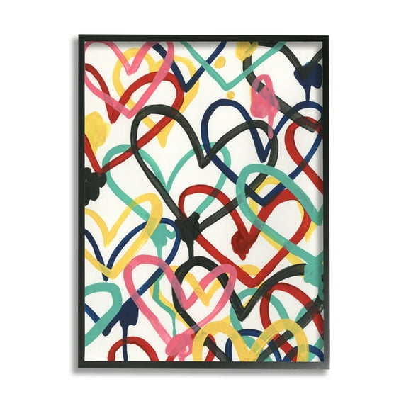 Stupell Industries Graffiti Rainbow Hearts Layered Love Shape Collage Modern Painting Black Framed Art Print Wall Art, 11 x 14, Design by June Erica Vess