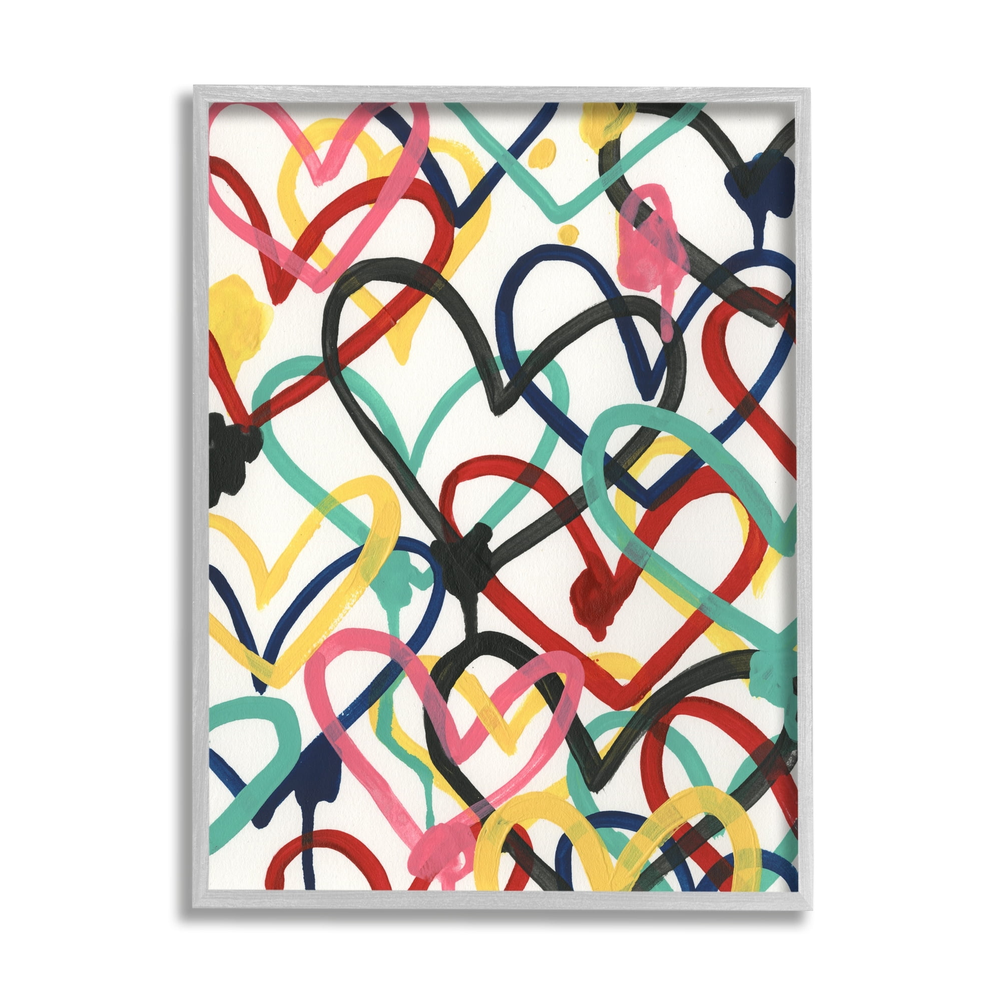Stupell Industries Graffiti Rainbow Hearts Layered Love Shape Collage Modern Painting Gray Framed Art Print Wall Art, 16 x 20, Design by June Erica Vess