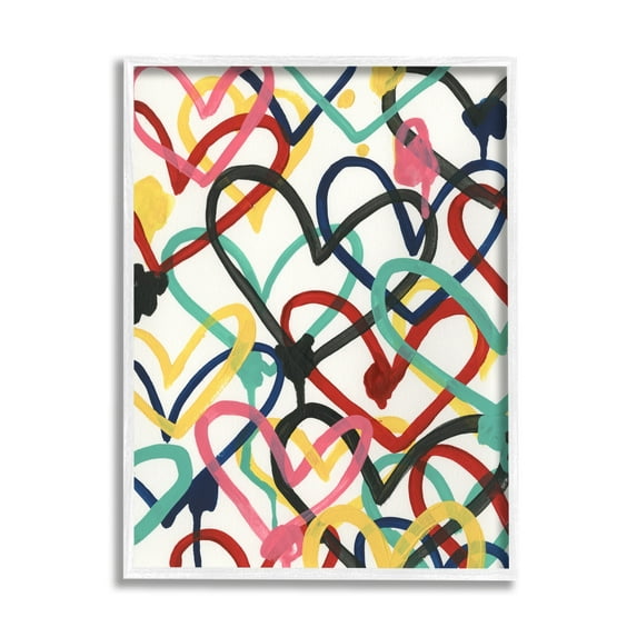 Stupell Industries Graffiti Rainbow Hearts Layered Love Shape Collage Modern Painting White Framed Art Print Wall Art, 24 x 30, Design by June Erica Vess