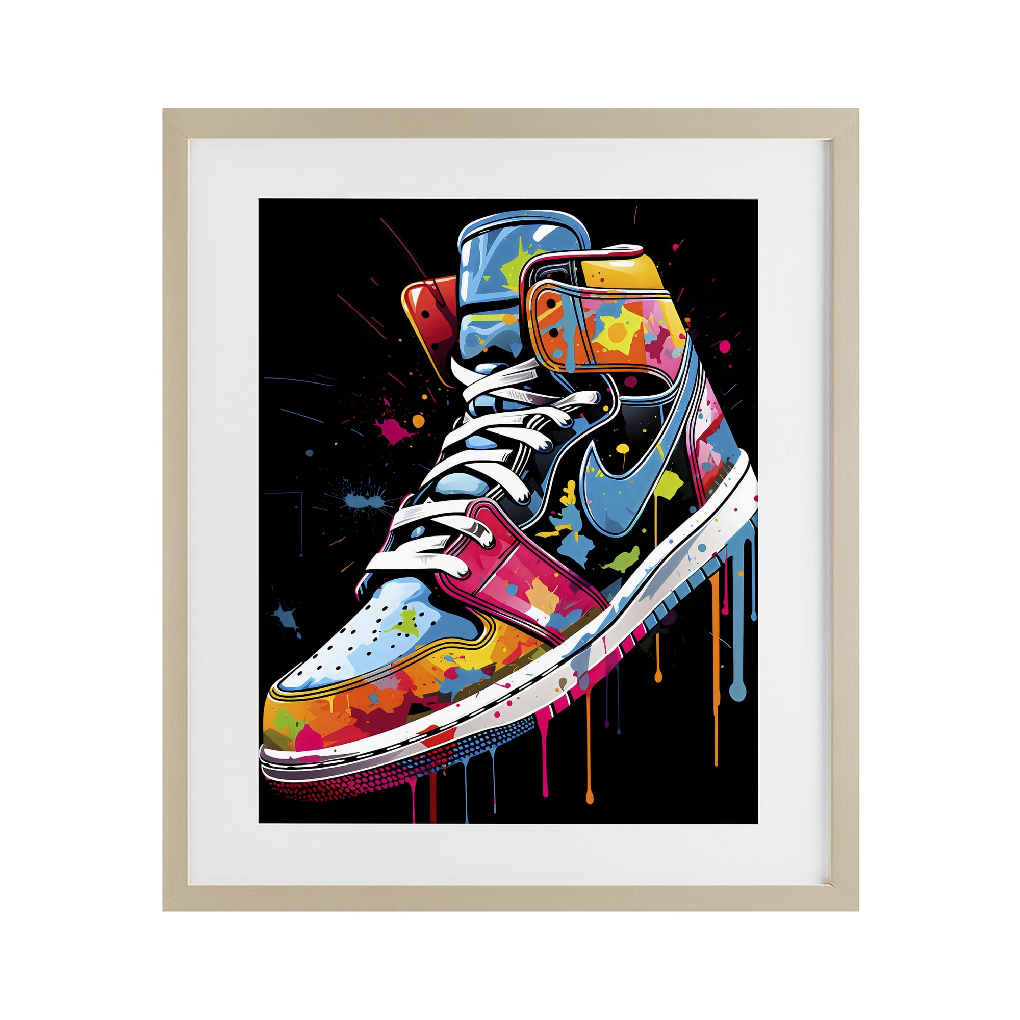 Stupell Industries Graffiti Sneaker on Black Birch Framed Print Under Glass, design by Creative Studio