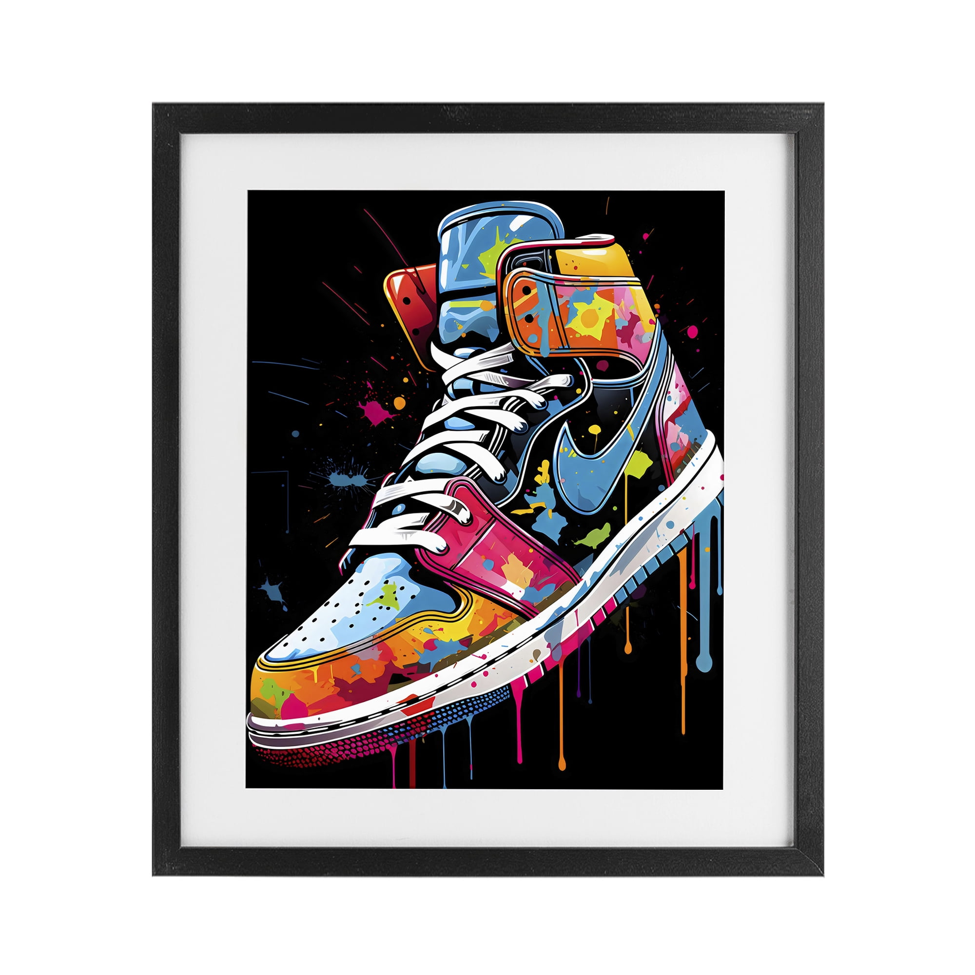 Stupell Industries Graffiti Sneaker on Black Black Framed Print Under Glass, design by Creative Studio