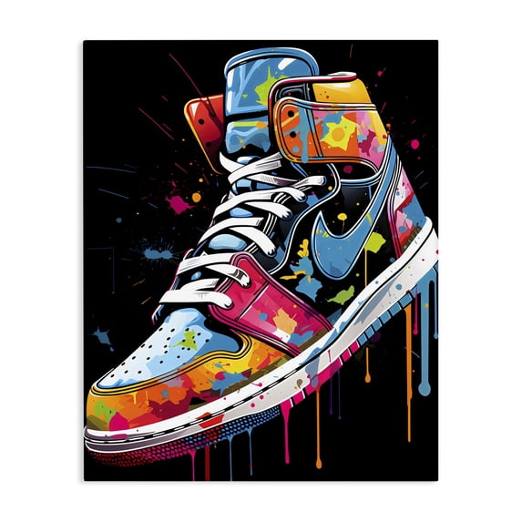 Stupell Industries Eclectic Graffiti Sneaker on Black Canvas Art, 16 x 20, by Creative Studio