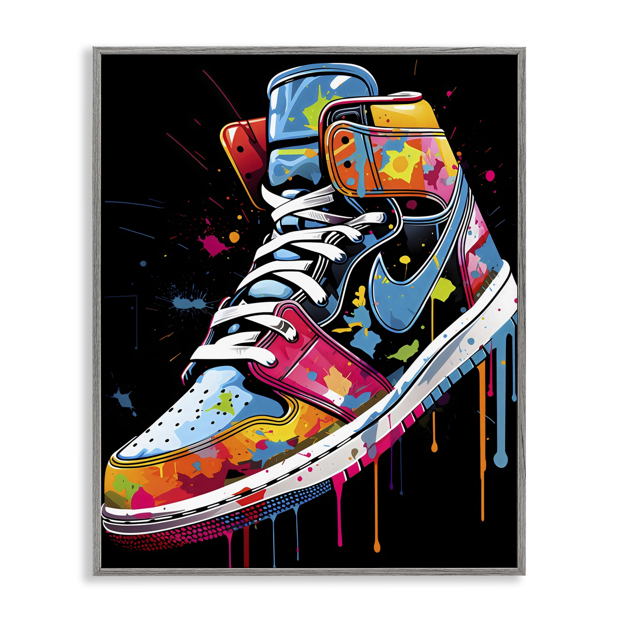 Stupell Industries Graffiti Sneaker on Black Gray Framed Giclee Art, design by Creative Studio