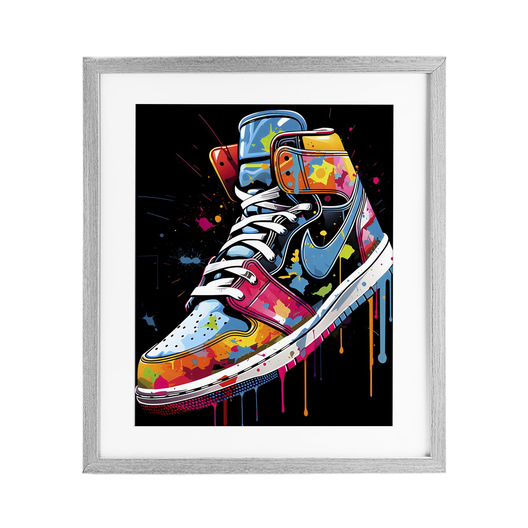 Stupell Industries Graffiti Sneaker on Black Gray Framed Print Under Glass, design by Creative Studio