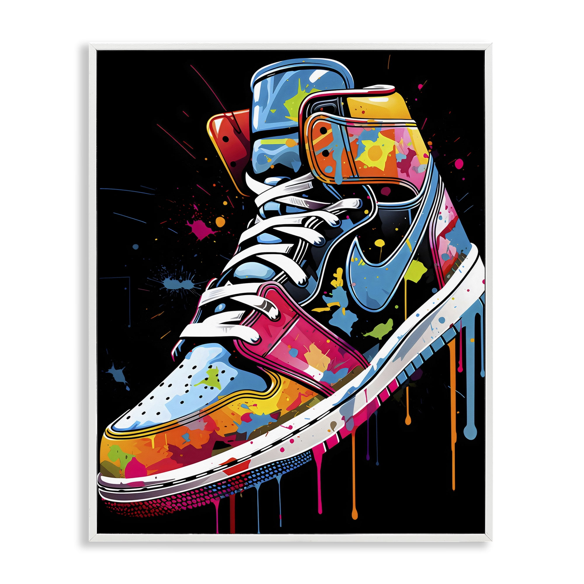 Stupell Industries Graffiti Sneaker on Black White Framed Giclee Art, design by Creative Studio