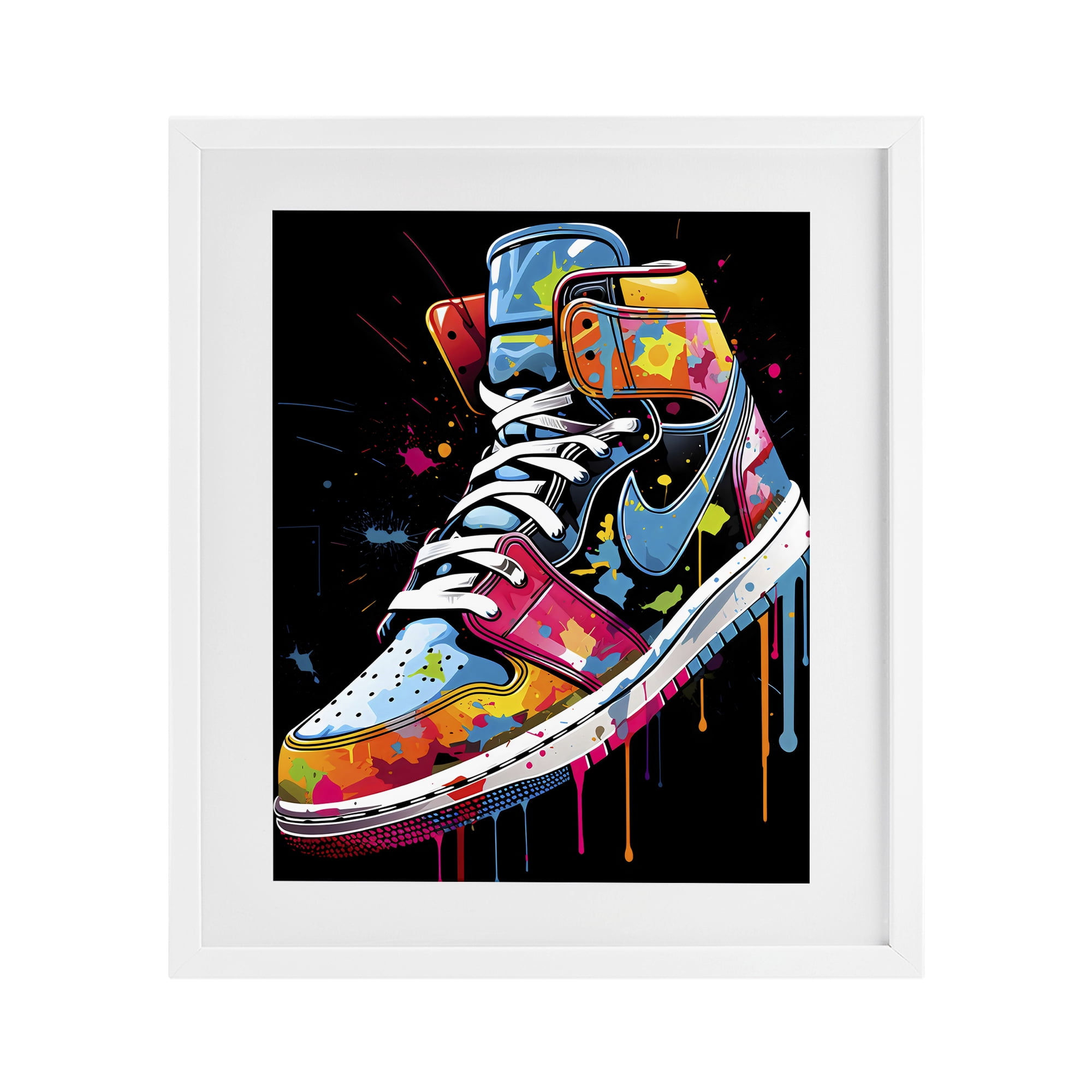 Stupell Industries Graffiti Sneaker on Black White Framed Print Under Glass, design by Creative Studio