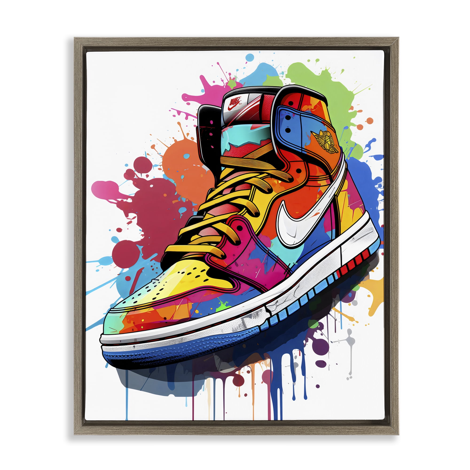 Stupell Industries Graffiti Sneaker on White Brown Framed Floater Canvas Wall Art, design by Creative Studio