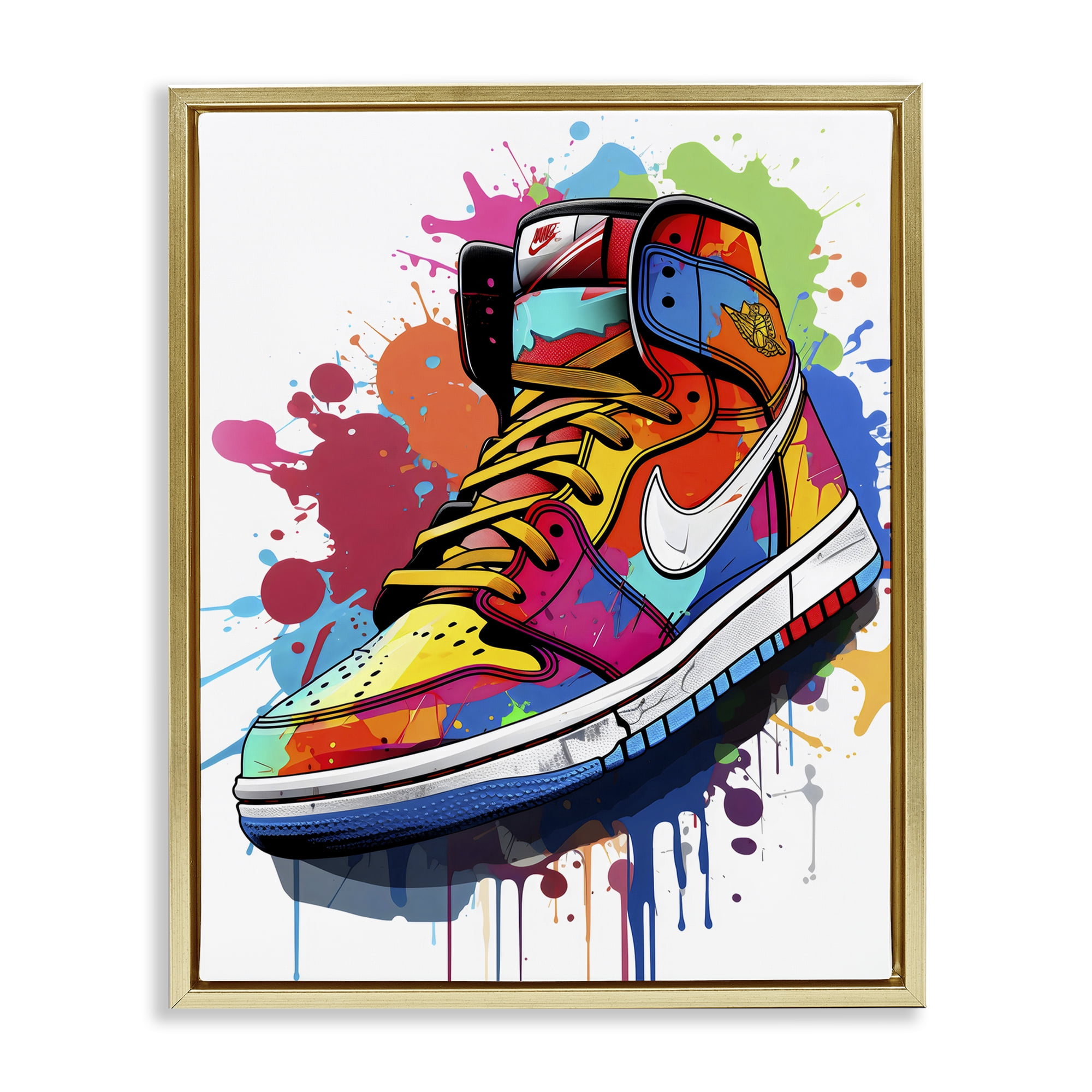 Stupell Industries Graffiti Sneaker on White Gold Framed Floater Canvas Wall Art, design by Creative Studio