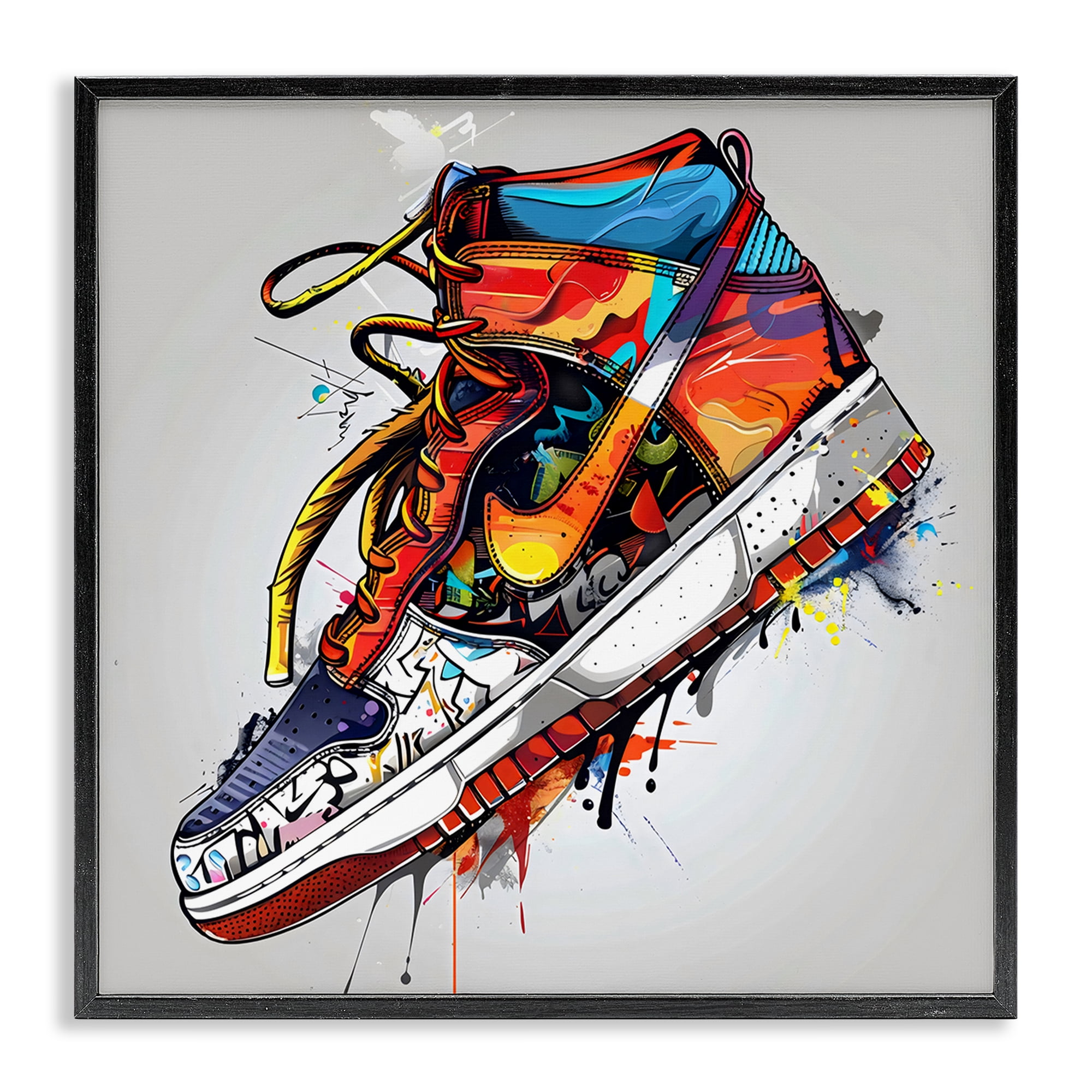 Stupell Industries Graffiti Sneaker with Laces Black Framed Giclee Art, design by Creative Studio