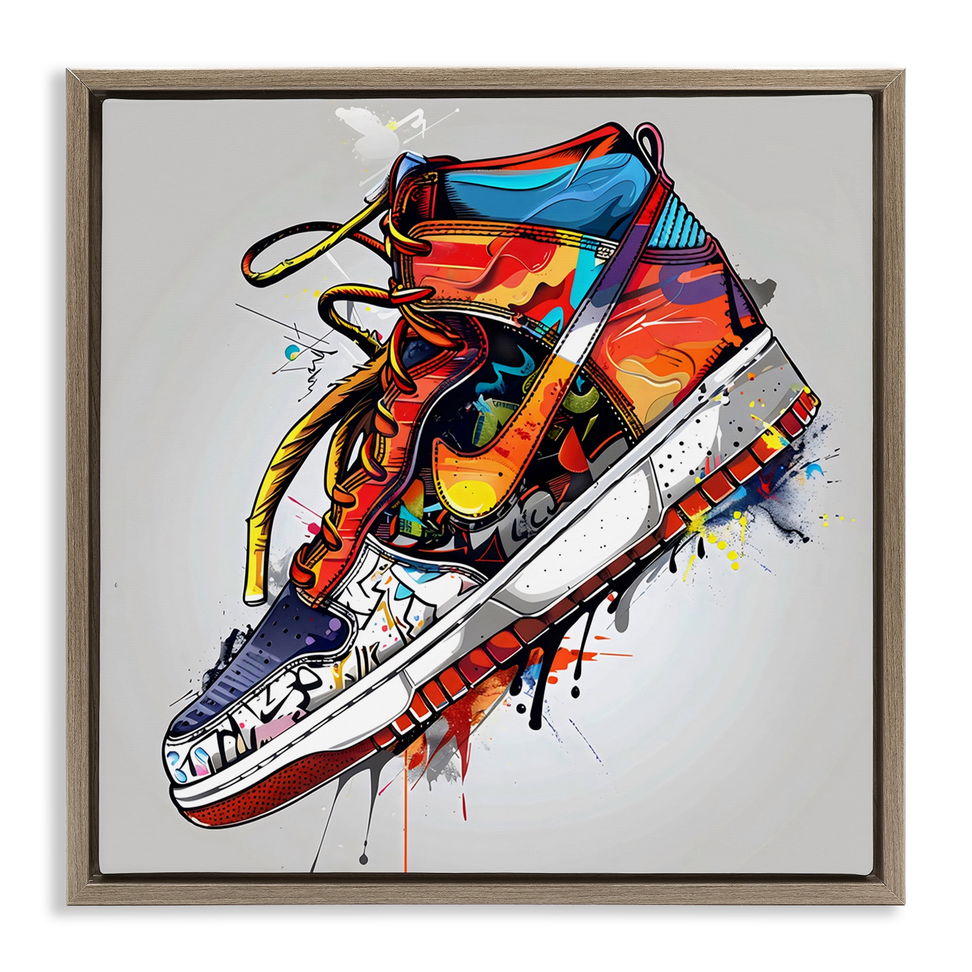 Stupell Industries Graffiti Sneaker with Laces Brown Framed Floater Canvas Wall Art, design by Creative Studio