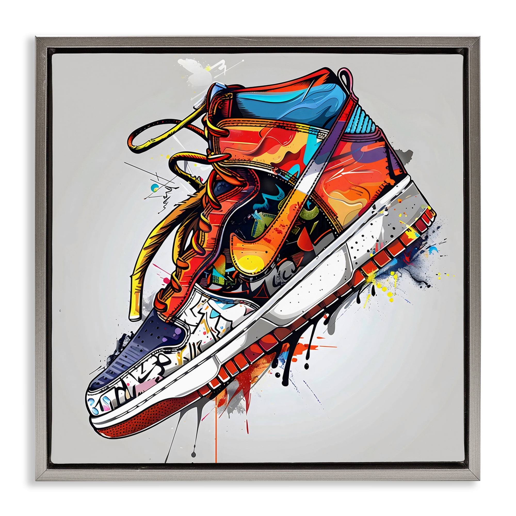 Stupell Industries Graffiti Sneaker with Laces Gray Framed Floater Canvas Wall Art, design by Creative Studio