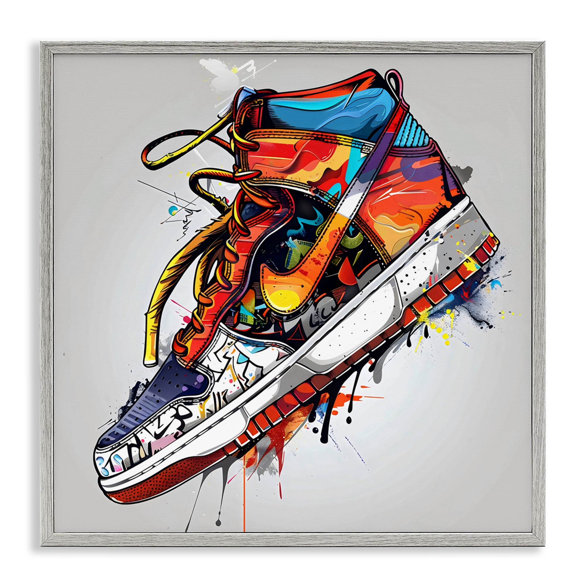 Stupell Industries Graffiti Sneaker with Laces Gray Framed Giclee Art, design by Creative Studio
