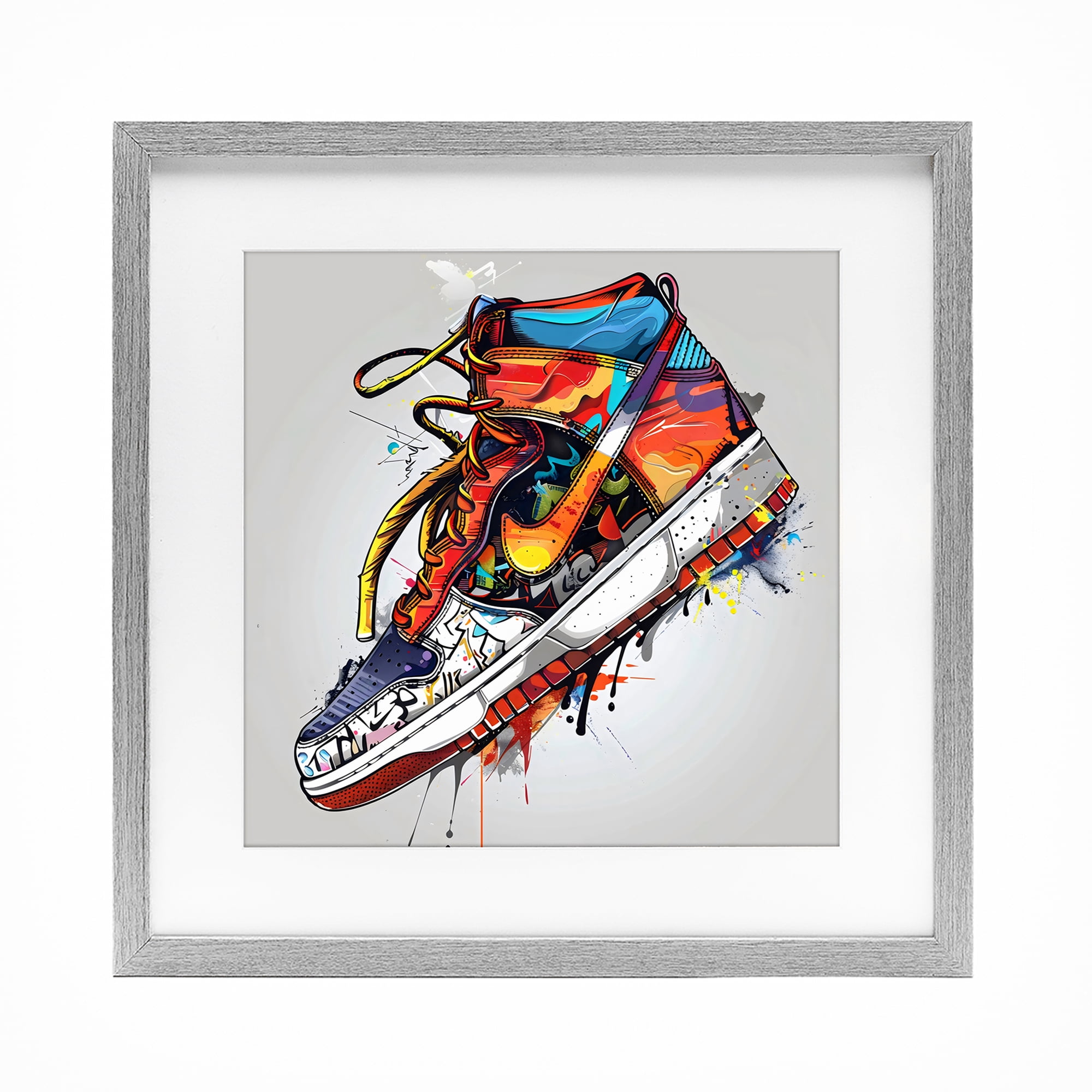 Stupell Industries Graffiti Sneaker with Laces Gray Framed Print Under Glass, design by Creative Studio