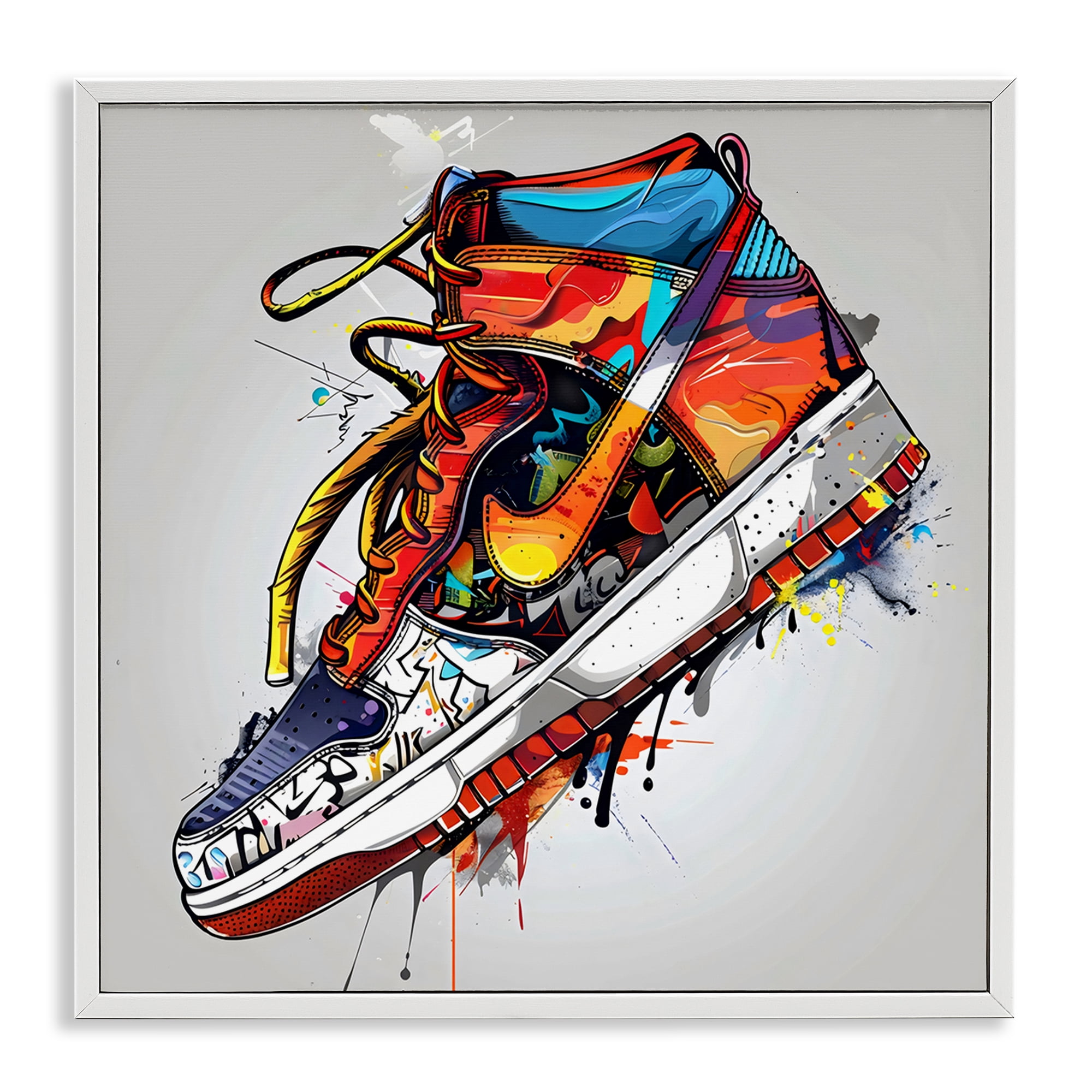 Stupell Industries Graffiti Sneaker with Laces White Framed Giclee Art, design by Creative Studio