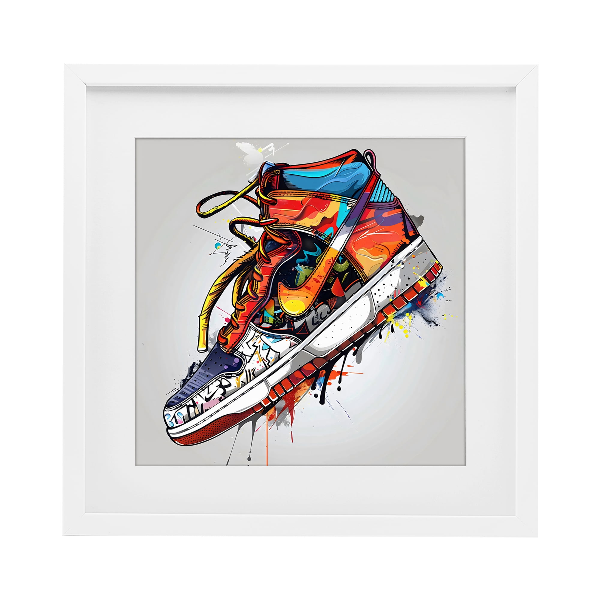 Stupell Industries Graffiti Sneaker with Laces White Framed Print Under Glass, design by Creative Studio