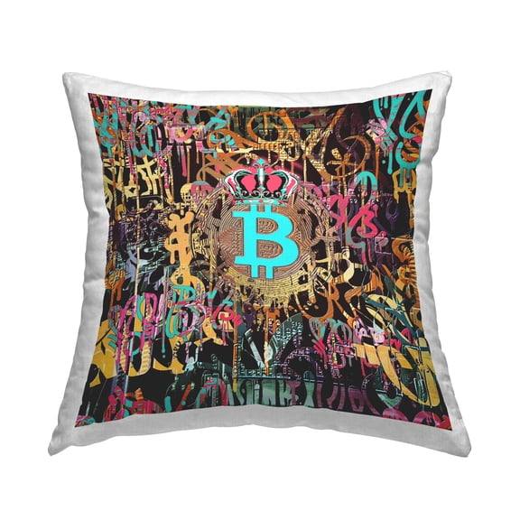 Stupell Industries Graffiti Style Bitcoin Crown Printed Throw Pillow Design by Irena Orlov