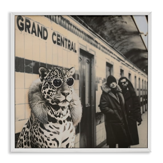 Stupell Industries Grand Central Cat Glamour Fashion Painting White Framed Art Print Wall Art, 24 x 24