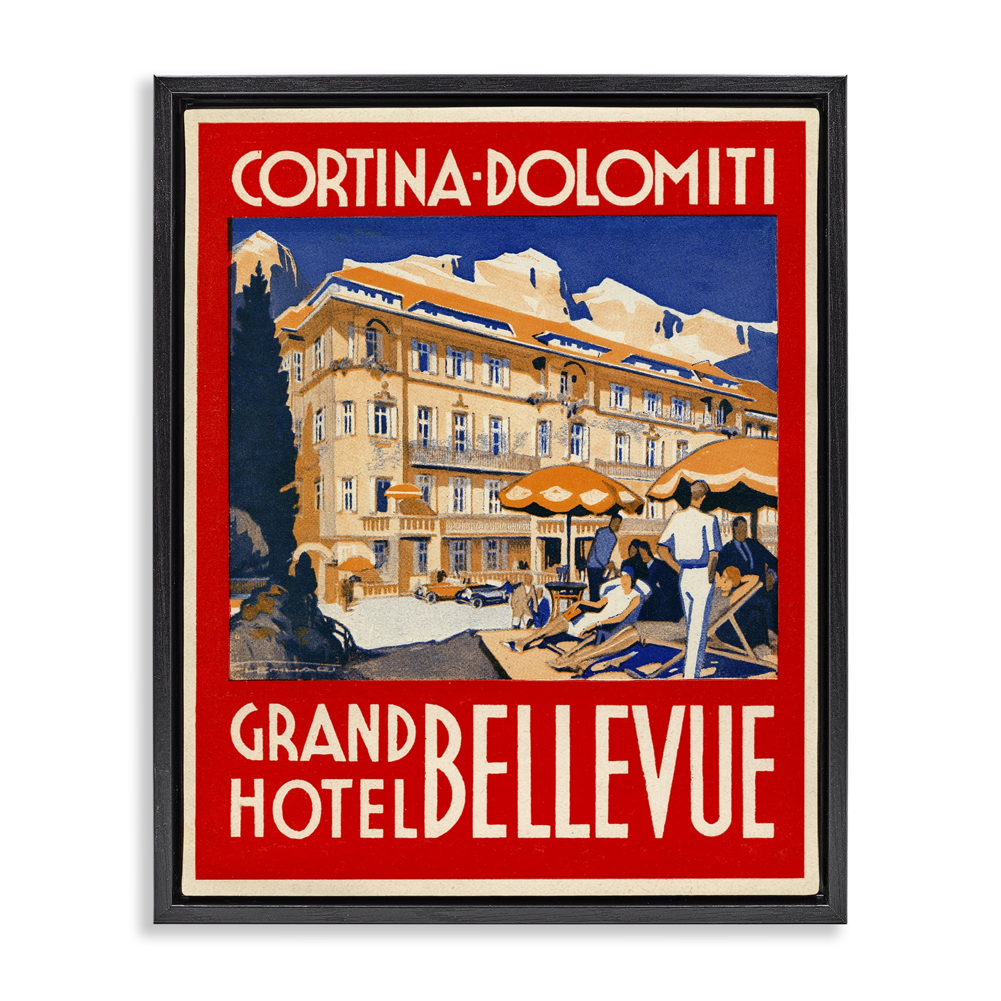 Stupell Industries Grand Hotel Bellevue Vintage Black Framed Floater Canvas Wall Art, design by Print Collection