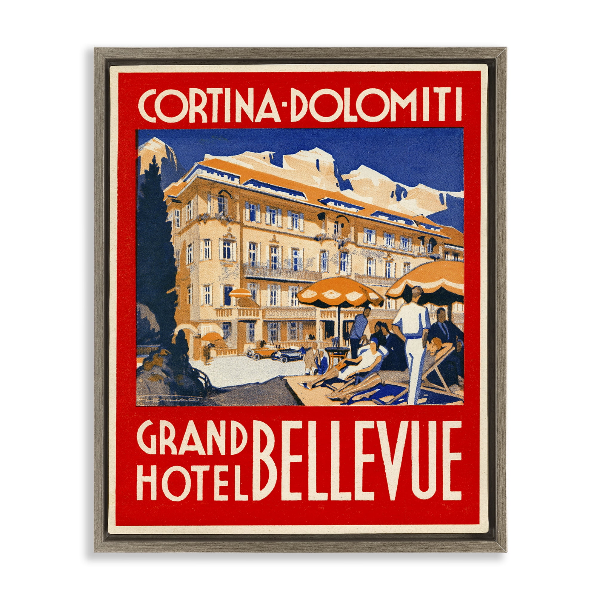 Stupell Industries Grand Hotel Bellevue Vintage Brown Framed Floater Canvas Wall Art, design by Print Collection