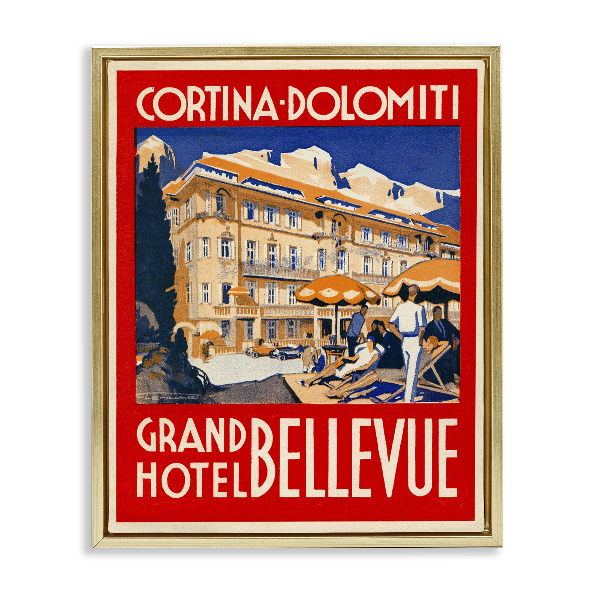 Stupell Industries Grand Hotel Bellevue Vintage Gold Framed Floater Canvas Wall Art, design by Print Collection