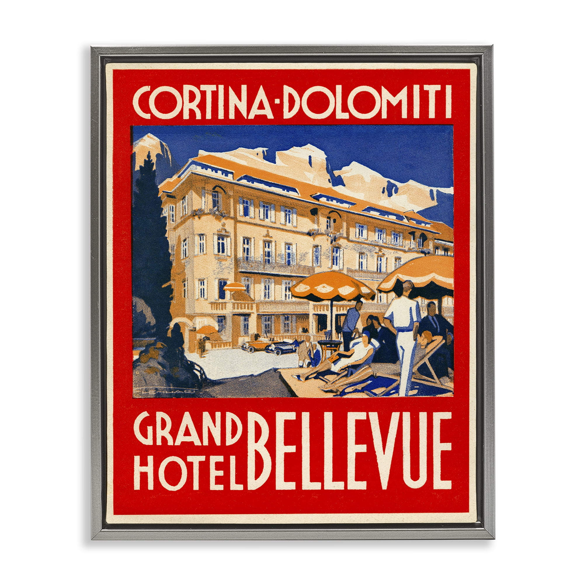 Stupell Industries Grand Hotel Bellevue Vintage Gray Framed Floater Canvas Wall Art, design by Print Collection