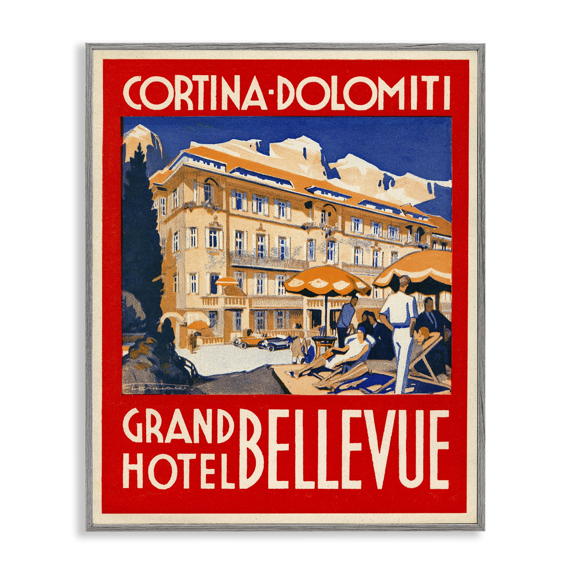 Stupell Industries Grand Hotel Bellevue Vintage Gray Framed Giclee Art, design by Print Collection