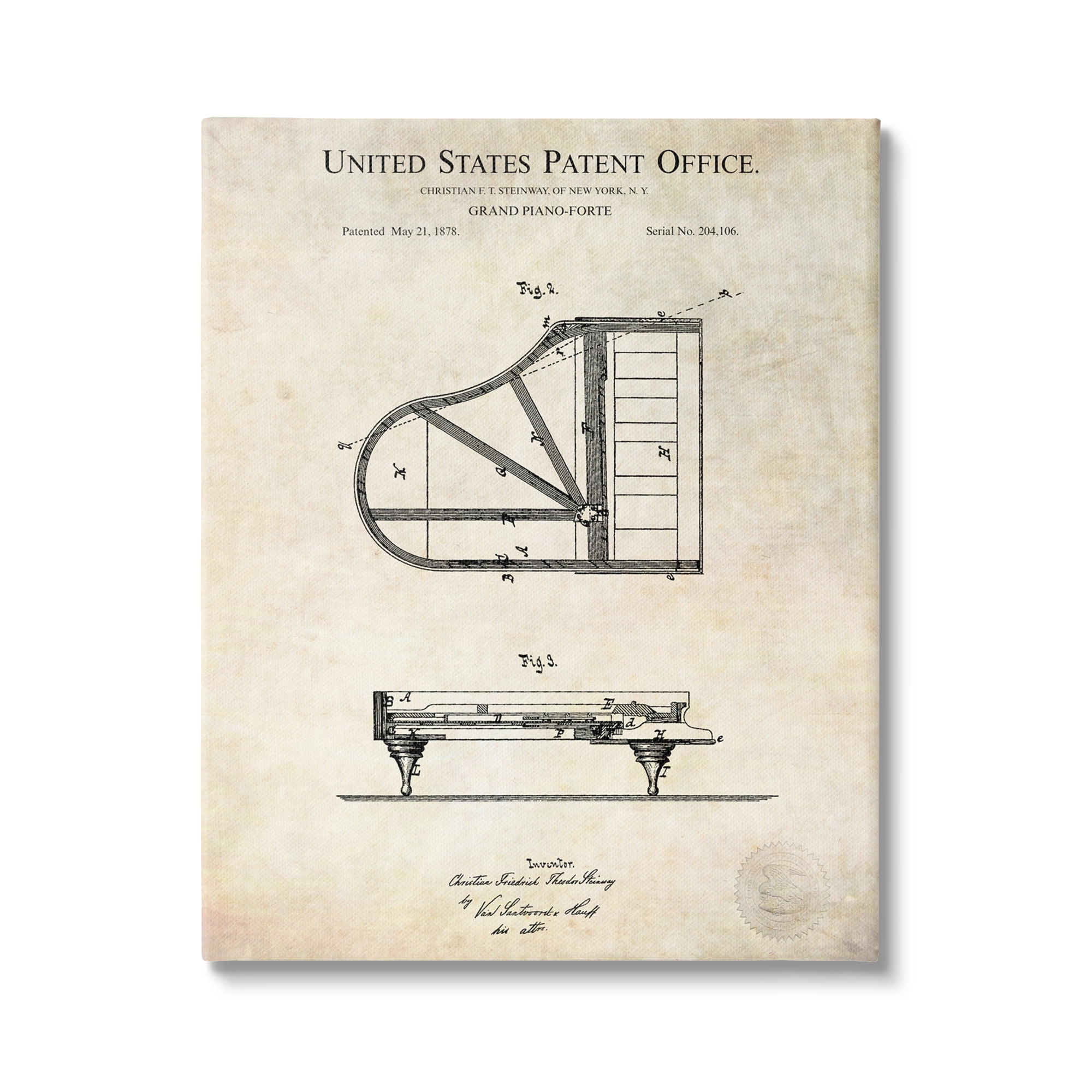 Stupell Industries Grand Piano Detailed Vintage Diagram Blueprint Instrument Canvas Wall Art, 30 x 40, Design by Karl Hronek