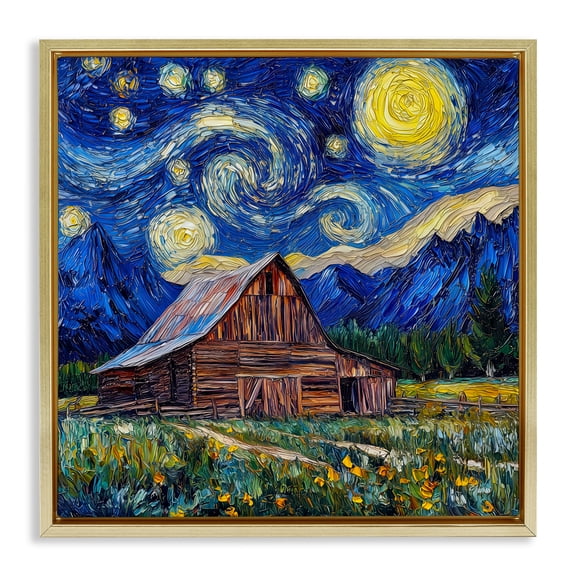Stupell Industries Grand Teton in Post Impressionist Style Gold Framed Floater Canvas Wall Art, design by Wumples