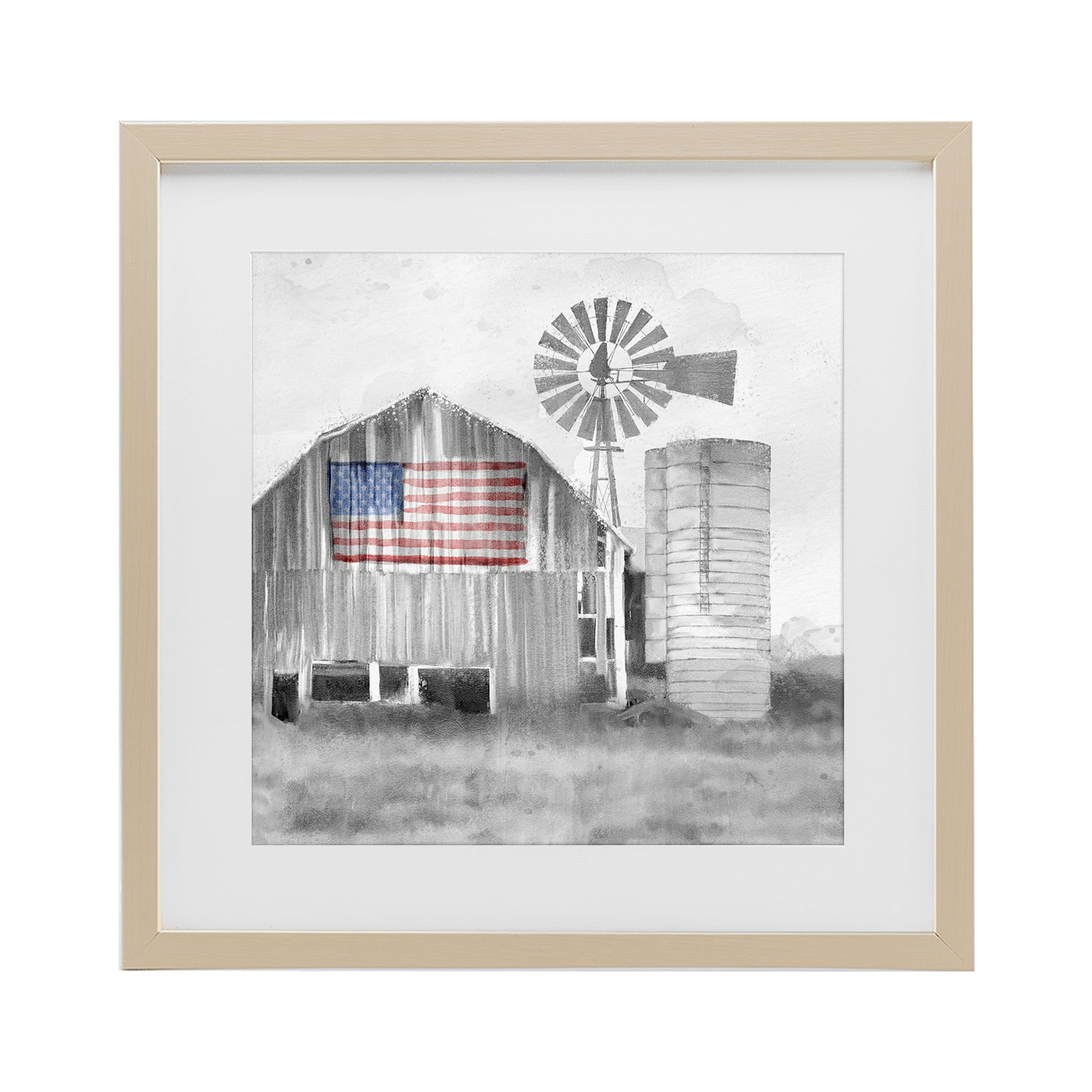 Stupell Industries Grandfather's Barn with Flag Birch Framed Print Under Glass, design by Kim Allen