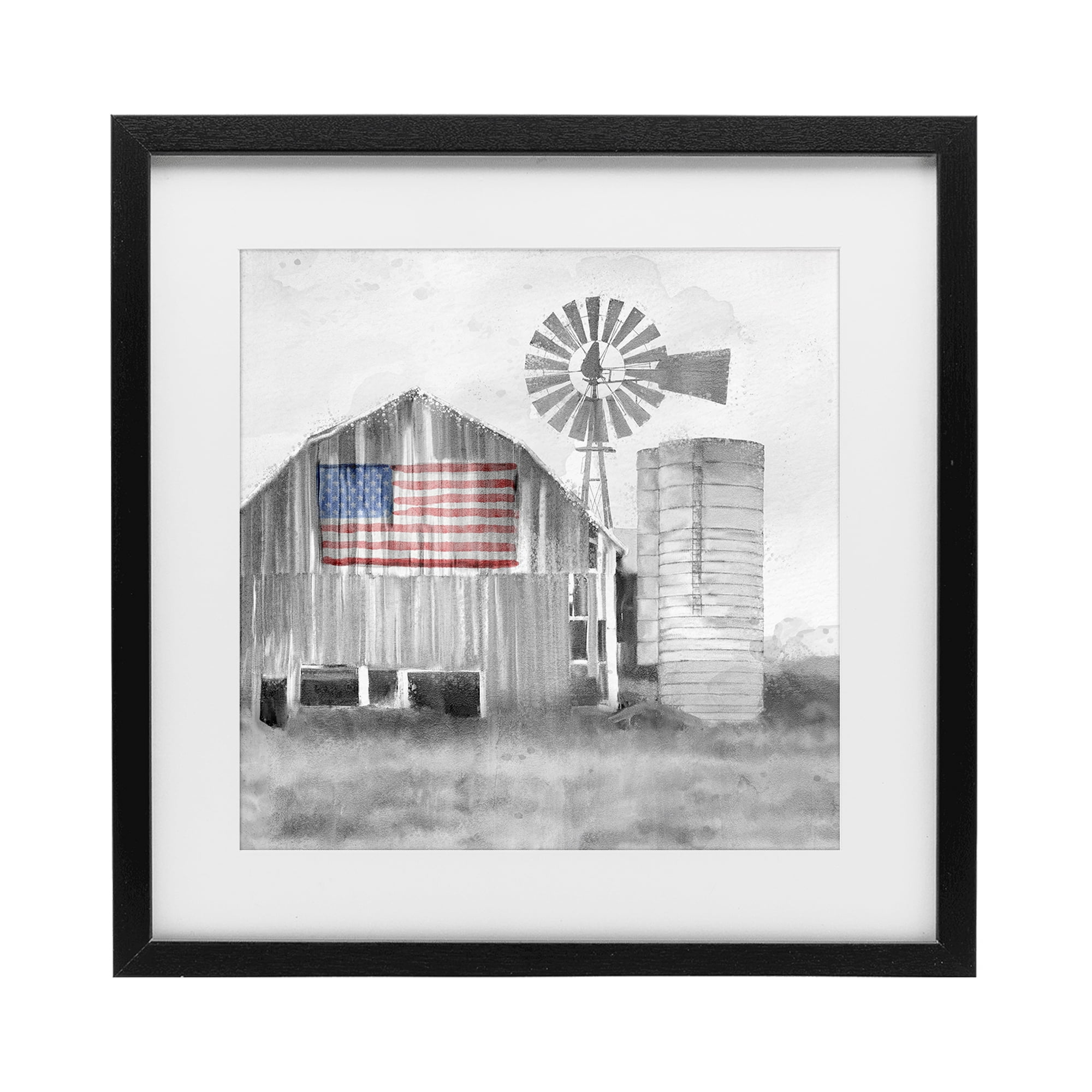 Stupell Industries Grandfather's Barn with Flag Black Framed Print Under Glass, design by Kim Allen