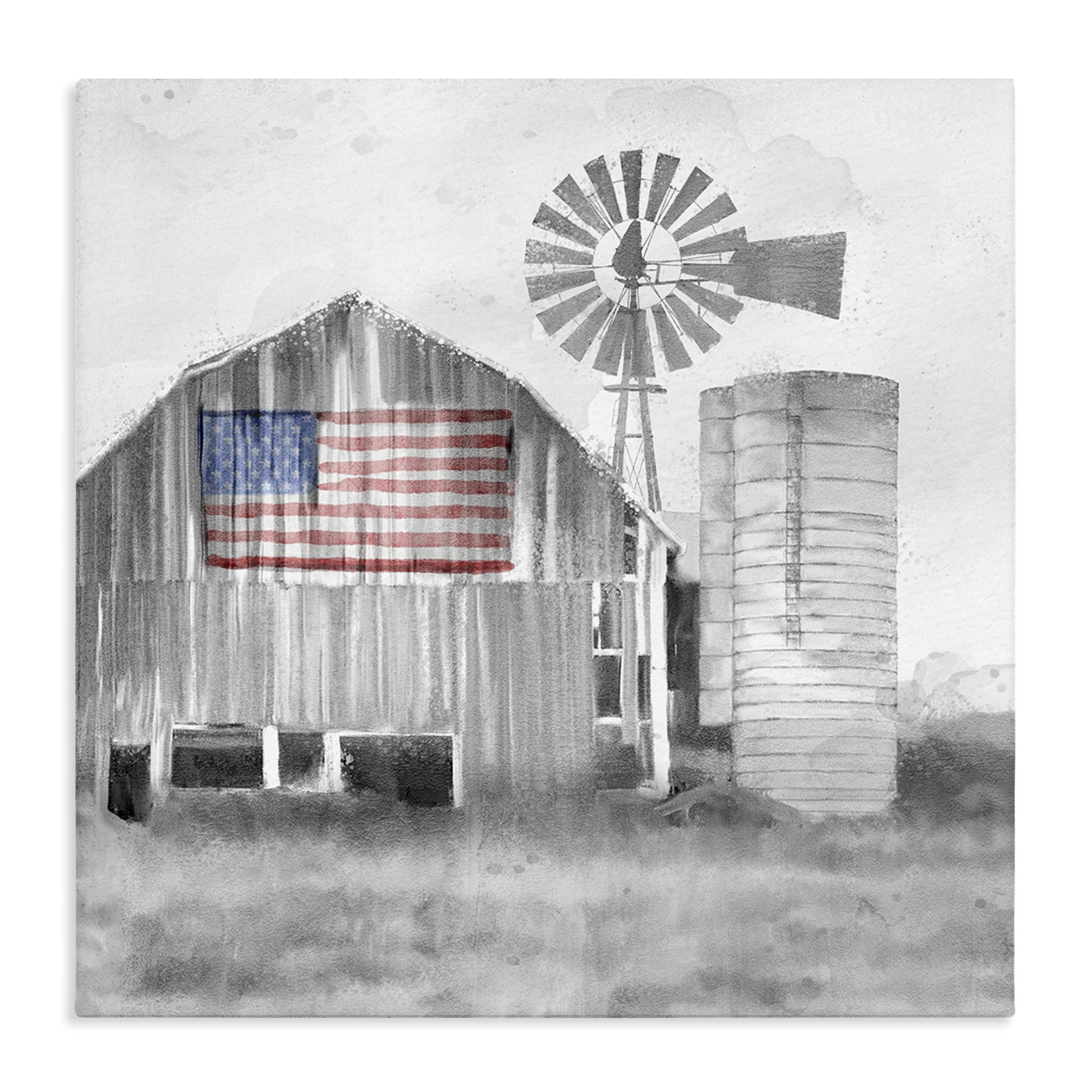 Stupell Industries Grandfather's Barn with Flag Canvas Wall Art, design by Kim Allen