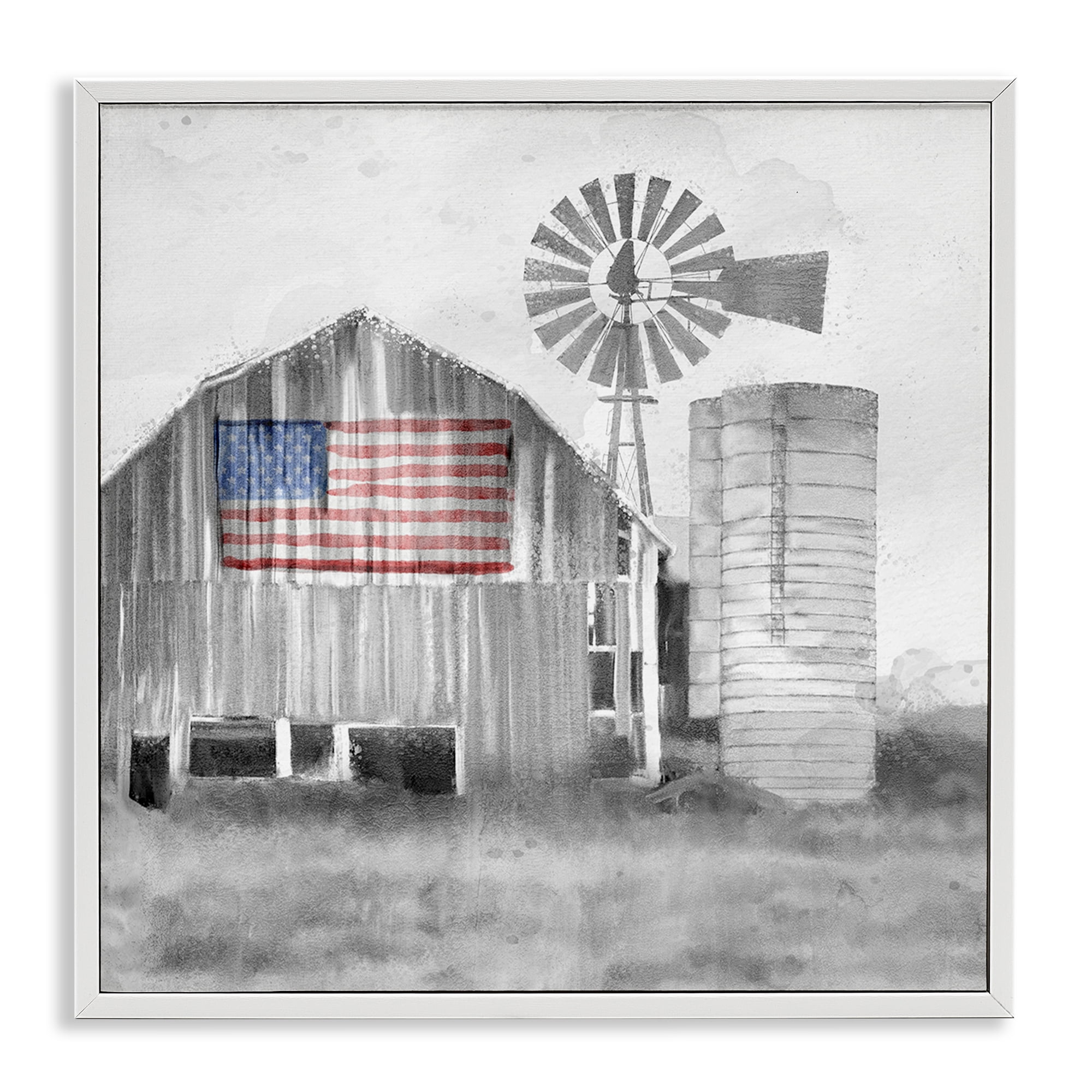 Stupell Industries Grandfather's Barn with Flag White Framed Giclee Art, design by Kim Allen