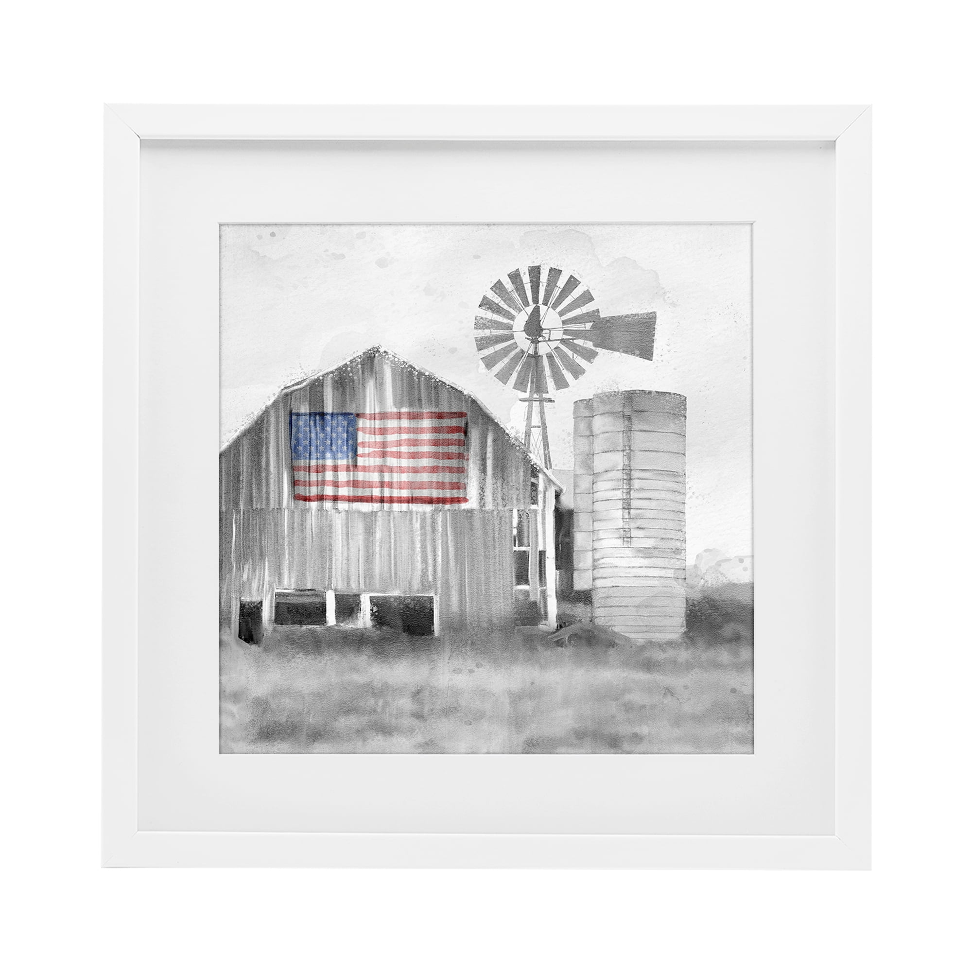 Stupell Industries Grandfather's Barn with Flag White Framed Print Under Glass, design by Kim Allen