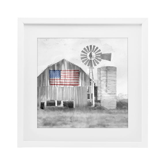 Stupell Industries Traditional Grandfather's Barn with Flag White Framed Print Under Glass, 13 x 13, by Kim Allen