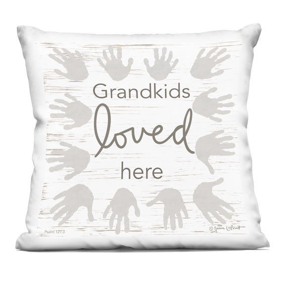 Stupell Ind - Grandkids Loved Here Rustic Family Handprints Indoor Pillow by Annie LaPoint