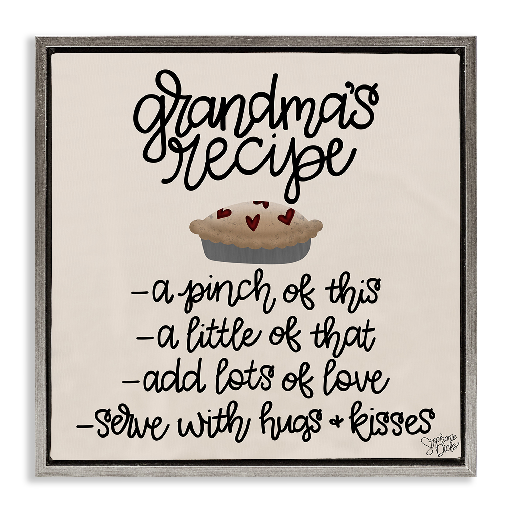 Stupell Industries Grandma's Dessert Recipe Food & Beverage Painting Gray Floater Framed Canvas Art Print Wall Art, 18 x 18