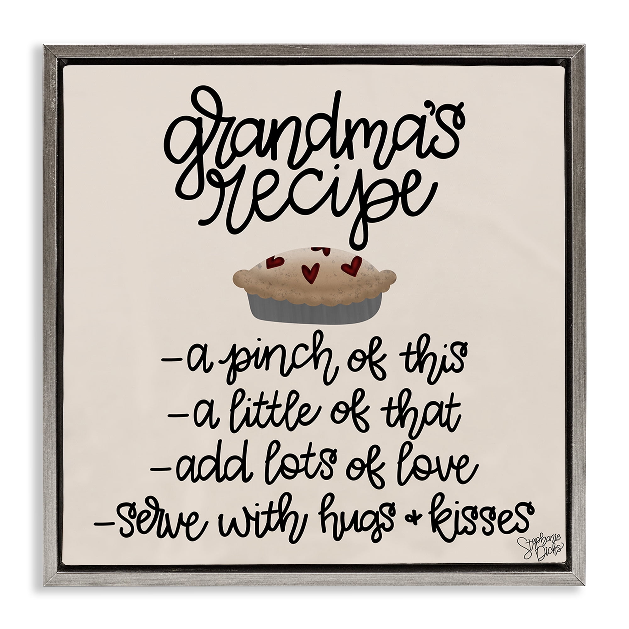 Stupell Industries Grandma's Dessert Recipe Food & Beverage Painting Gray Floater Framed Canvas Art Print Wall Art, 25 x 25