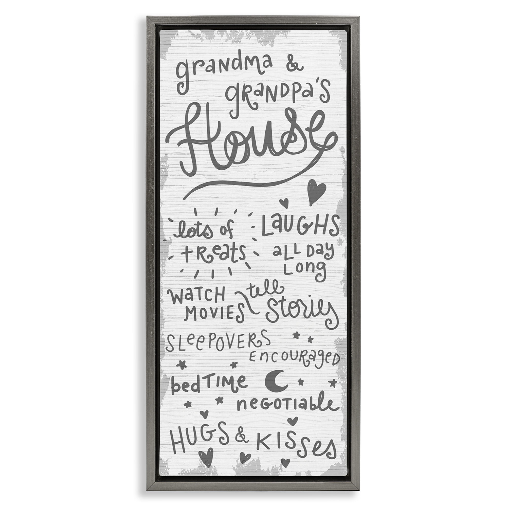 Stupell Industries Grandparents House Fun Family Inspirational Painting Gray Floater Framed Canvas Art Print Wall Art, 11 x 25