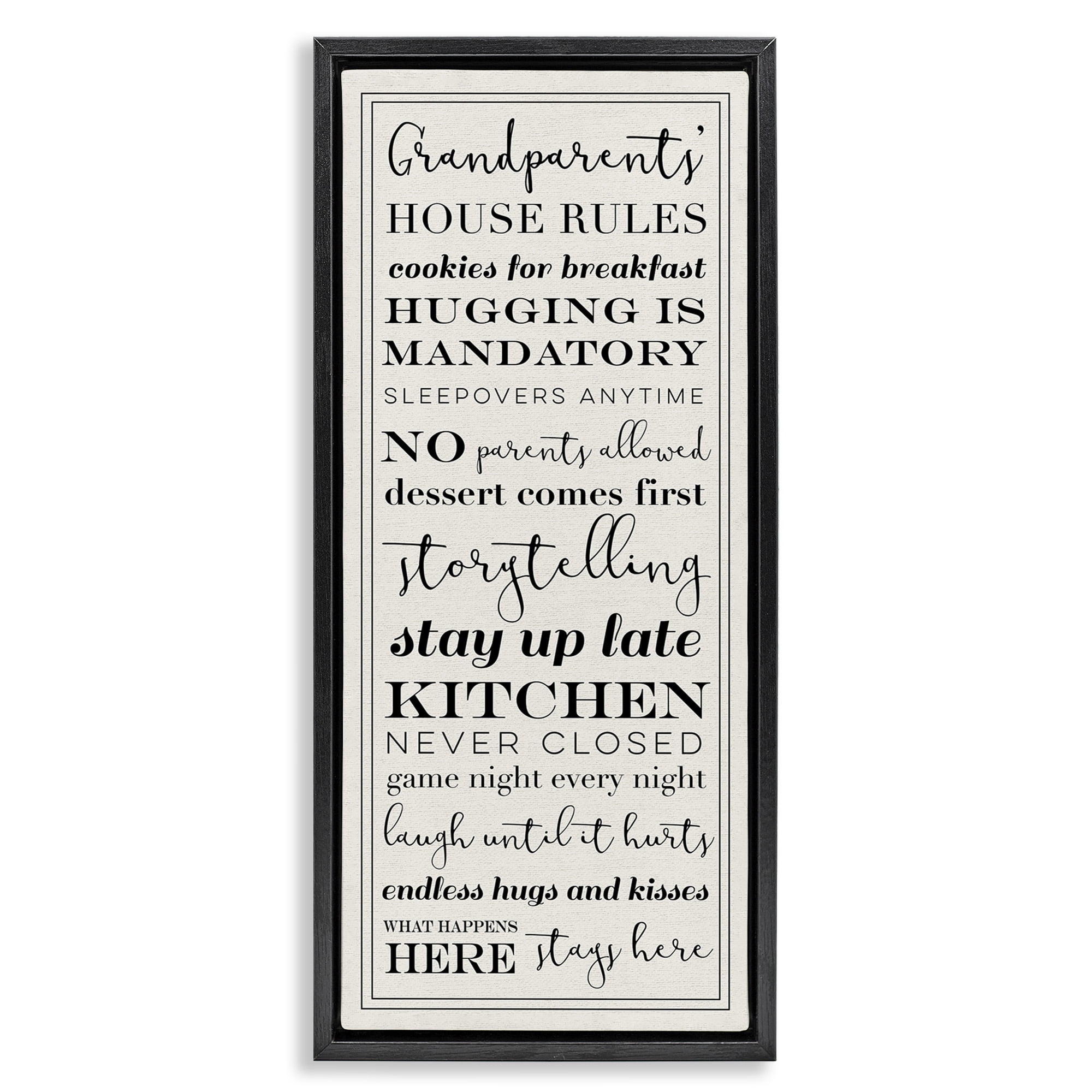 Stupell Industries Grandparents House Rules Inspirational Painting Black Floater Framed Canvas Art Print Wall Art, 15 x 31